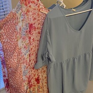 Umgee Dusty Blue V-Neck Peplum Tunic